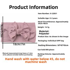 Détails du tissu côtelé rose et dimensions du bandeau pour bébé avec double nœud