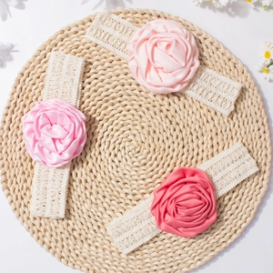 Lot de 3 bandeaux pour bébé avec grandes roses en tissu et dentelle large extensible doux