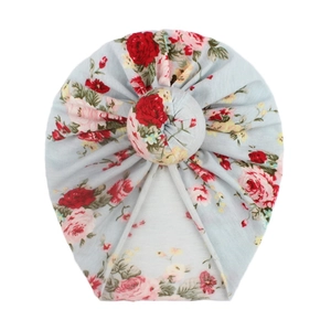 Cappello a turbante blu per neonato con stampa floreale e nodo a ciambella 3D