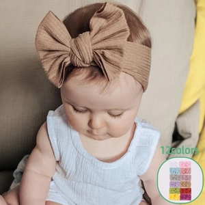Bandeau À Nœud Pour Bébé En Poliester Nervuré Douce Pour Nourrissons Bandeau Élastique À Double Nœud Style Occidental