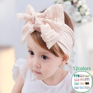 Baby Girl Elastic Nylon Headband With Large Lace Bow Soft Toddler Infant Hair Band Cute Floral Princess Hair Accessories
