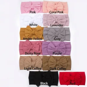 Soft mesh baby headbands with large bows in 12 assorted solid colors for infants