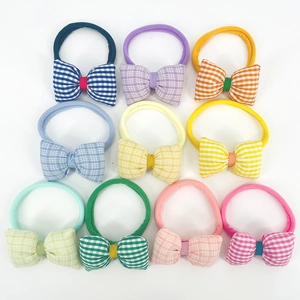 Set of 10 seamless nylon baby headbands with colorful gingham bow hair accessories