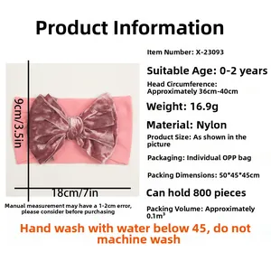 Détails de taille du bandeau bébé à nœud en velours rose en nylon doux 0-2 ans