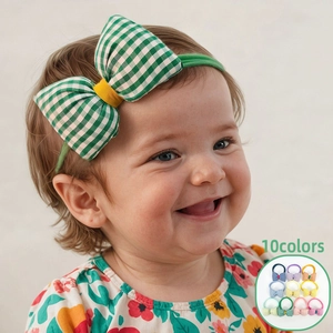 Baby Girls Elastic Gingham Bow Headband Soft Polyester Hair Band For Toddlers Infants Newborns Multicolor Hair Accessories