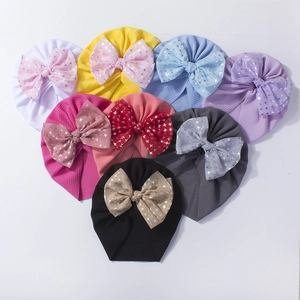 Breathable baby knotted beanie set with cute printed bow patterns in 8 assorted colors