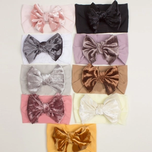 Bandeaux bébé avec nœud en velours en 9 couleurs, élastiques et doux en tissu nylon