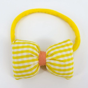 Bright yellow striped bow headband with soft nylon elastic band for baby girls