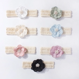Lot de 7 bandeaux élastiques en dentelle pour bébé avec fleurs en organza et perles
