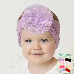 Baby Elastisches Stirnband Weich Bequem Polyester Spitze Blume Turban Einfarbig Kopfwickel Für Säuglinge Kleinkinder Kinder Haarschmuck