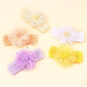 Lot de 5 bandeaux de bébé au crochet avec fleurs en maille et paillettes d'étoiles