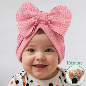 Bonnet Turban Mignon Pour Bébé Avec Grand Nœud Tricoté Côtelé Doux Élastique Pour Nouveau-né Et Petite Fille