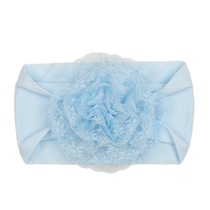 Weiches elastisches Baby Stirnband in Hellblau mit geschichteter Spitze Blume für Babys