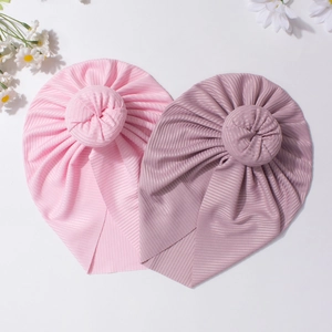 Mignons bonnets turban roses pour bébés avec nœud donut doux et tissu en maille côtelée