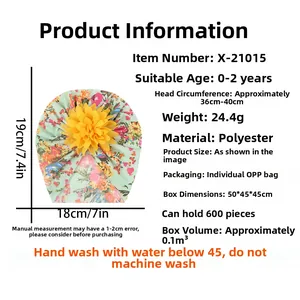 Infant floral beanie size guide and technical specifications for 0-2 years old babies