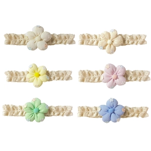 Lot de six bandeaux bébé en dentelle avec fleurs aux couleurs pastel douces