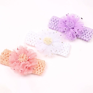 Lot de 3 bandeaux bébé ajourés avec fleurs en tulle pailleté et maille élastique