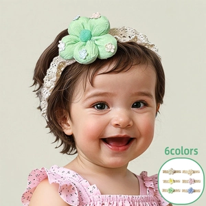 Bandeau à Fleurs en Dentelle pour Bébé Fille Serre-tête Élastique pour Nouveau-né Polyester Accessoires de Coiffure