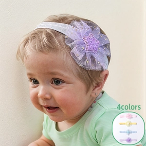 Cute Infant Baby Mesh Flower Headband Elastic Star Turban Soft Polyester Breathable Hair Band For Photography Daily Decor