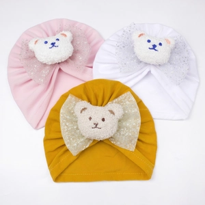 Turbans mignons pour bébé avec oreilles d'ours et nœuds en mesh pailleté, lot de trois
