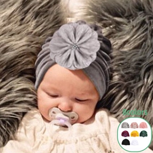 Velvet Baby Turban Hat With Large Pleated Flower And Artificial Pearl Soft Stretchy Toddler Beanie Cap For Infants Photography Accessories