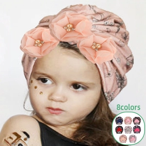 Bonnet Turban Fleuri pour Bébé Fille Avec Fleurs en Mousseline Künstliche Perle Strass Polyester Souple Turban pour Tout-petit Fête