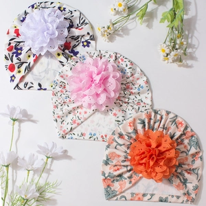 Lot de 3 turbans pour bébé avec grandes fleurs en dentelle 3D en tissu côtelé doux
