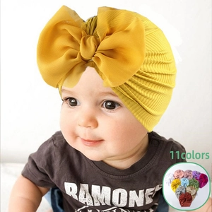 Bonnet Turbant Nervuré pour Bébé Fille Avec Grand Nœud en Chiffon Bandeau Élastique Doux Chapeau pour Séance Photo Nouveau-Né
