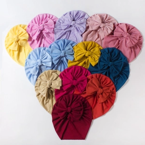 Cute solid color baby turban hats with large bows in 13 colors for infants