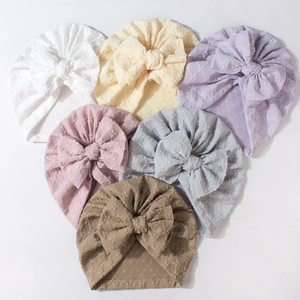 Soft newborn turban hat with bow, breathable jacquard stripe baby headwrap set