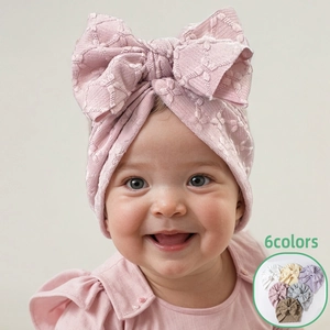 Baby Turban Hat Big Bow Jacquard Knit Soft Headwrap Beanie For Infants Toddlers Girls Newborn Photography Props Hats