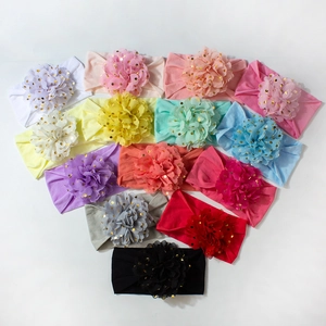 Lot de bandeaux bébé avec fleurs en tissu à bordure dorée en couleurs variées