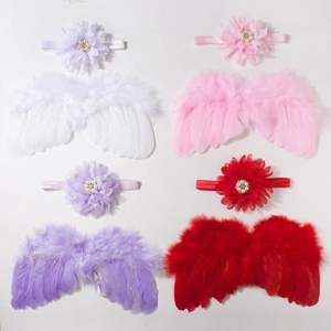 Accessoires photo pour bébé avec ailes de papillon en plumes et bandeaux à fleurs assortis