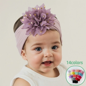 Bandeau Fleur Pour Bébé Avec Pois Dorés Bandeau Cheveux Élastique En Nylon Pour Petites Filles Accessoires Cheveux Fête