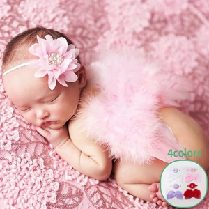 Accessoires Photographie Nourrisson Ailes de Plumes Bandeau Fleur Fausse Künstliche Perle Strass Ailes de Papillon Costume Nouveau-Né