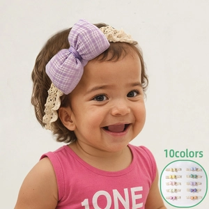 Säugling Spitze Schleife Stirnband Weich Gingham Kariert Haarfand Für Baby Kleinkind Mädchen Süß Haarschmuck