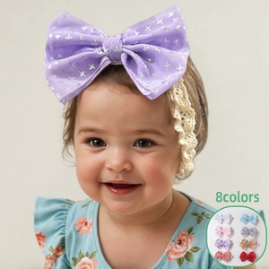 Bandeau Nœud Mignon Pour Bébé Dentelle Mince Imprimé Étoiles Bande Élastique Cheveux Accessoires Coiffure Photographie Bébé
