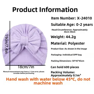 Detailed sizing guide and care instructions for the soft infant bowtie turban hat