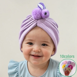 Bonnet Turbant pour Nouveau-né en Côte Souple Mignon Bonnet Élastique avec Oreilles de Lapin en Peluche pour Nourrissons