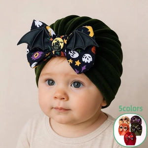 Bonnet Turban Halloween Bébé Polyester Velours Nœud Doux Chaud Beanie Avec Ailes de Chauve-souris Pour Enfants Accessoires de Fête