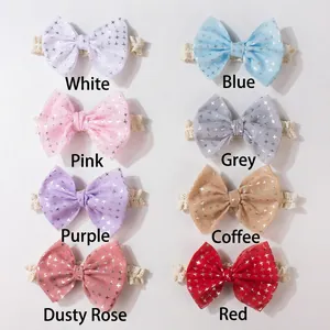 Collection de huit couleurs de bandeaux bébé en dentelle avec nœuds étoilés brillants