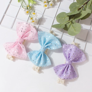 Lot de 3 bandeaux bébé avec nœuds à étoiles argentées et dentelle blanche douce