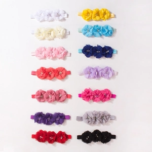 Set 14 fasce elastiche neonata con fiori di chiffon, perle e strass luccicanti