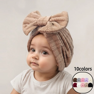 Baby Turban Hat Large Bow Soft Polyester Knitted Stripe Headwrap Newborn Infant Toddler Beanie Cap Photography Props
