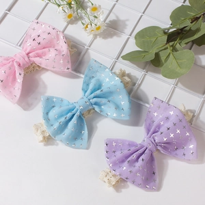 Lot de 3 bandeaux bébé avec nœuds, motifs d'étoiles argentées et dentelle souple