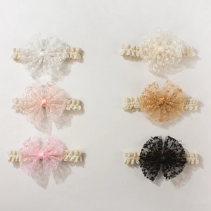 6-pack of lace baby headbands with oversized embroidered mesh bows in various colors