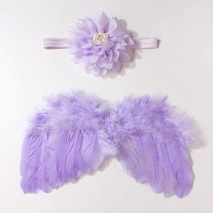 Ailes de papillon en plumes violettes et bandeau à fleurs pour photos de nouveau-nés