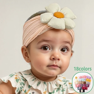 Mignon Bandeau Floral pour Bébé Doux Élastique Jacquard Turban de Nourrisson Couleur Unie Coiffe de Fleur pour Filles Tout-petits Accessoire Photographie