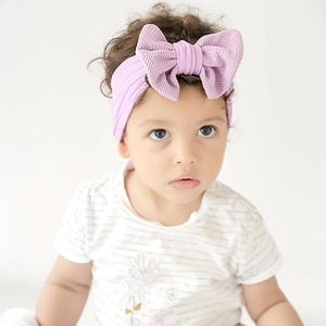 Soft purple baby headband with waffle texture bow, breathable hair wrap for newborns