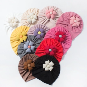 Set of 10 soft baby turban hats with cute five-petal flowers in diverse colors